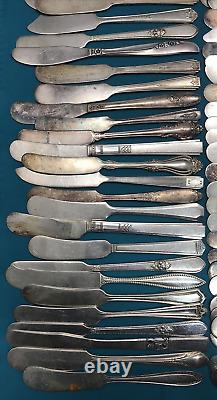100 Pc Mixed Silverplated FLAT BUTTER SPREADERS Knives 5 1/2 to 6 1/2