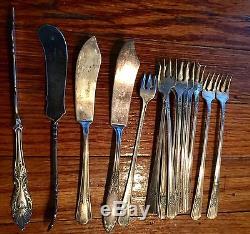 105p 1847 ROGERS BROS FIRST LOVE SERVICE for 12 FLATWARE SET CARVING ENGRAVED °