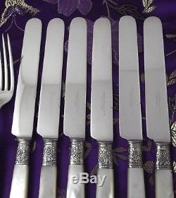 12 Pc Landers Frary & Clark Mother of Pearl Handle Flatware Set withSterling Bands