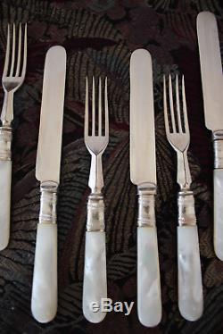 12 Piece Antique Iridescent Mother Of Pearl Dessert Forks & Knives Set 6 Pairs
