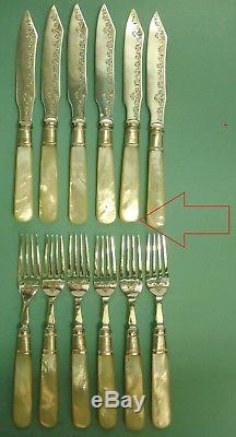 12pc MOP Mother Of Pearl ART NOUVEAU Silver Plate knife Fork box set canteen