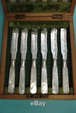 12pc MOP Mother Of Pearl ART NOUVEAU Silver Plate knife Fork box set canteen