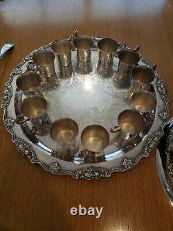 15Pcs Wallace Silverplate Harvest Punch Bowl Set Bowl, Ladle, 12 Cups, Platter