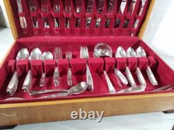 1847 ROGERS BROS FIRST LOVE Silver Plate Set + Chest Service 10. 60PIECES