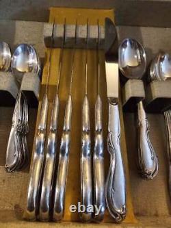1847 ROGERS BROS Silver Plate Flatware Set 56 Pc In Wooden Box