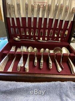 1847 Rogers Bros. 75 Piece Adoration Silver Plate Flatware Set with Case 1930's