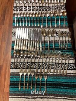1847 Rogers Bros. Adoration Silver Plated Floral Flatware 73 Piece Set with Case