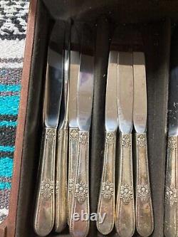 1847 Rogers Bros. Adoration Silver Plated Floral Flatware 73 Piece Set with Case