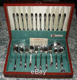 1847 Rogers Bros FIRST LOVE Flatware Set for 12 with Wood Chest 78 piecs Very Nice
