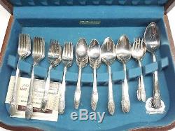1847 Rogers Bros First Love Silverplate Flatware 69 Piece Set With Wooden Case