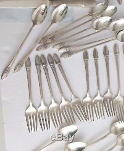 1847 Rogers Bros IS 63 Piece Set First Love Silverplate Flatware & Wooden Chest