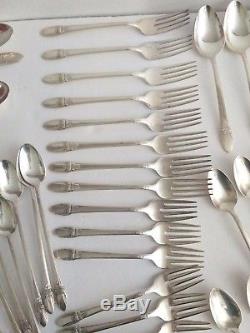 1847 Rogers Bros IS 63 Piece Set First Love Silverplate Flatware & Wooden Chest
