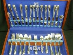1847 Rogers Bros SilverPlate'Daffodil' Flatware Set WithCase 12 Service 66 pcs