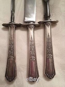 1847 Rogers Bros Silverplate ANCESTRAL 1924 Carving Set Fork Knife Hone Steel