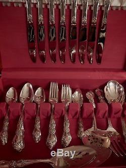 1847 Rogers Bros Silverplate Heritage set for 8 + xtra tspns + soup + 8 serv pcs