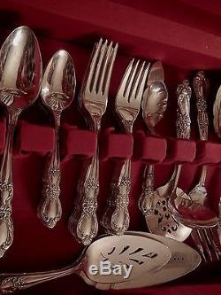 1847 Rogers Bros Silverplate Heritage set for 8 + xtra tspns + soup + 8 serv pcs