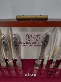 1847 Rogers Bros Silverware 88 Piece Set Wood Box Chest Serving Pieces Birds