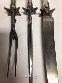 1847 Rogers Vintage Grape Large Carving Set Fork Knife Sharpener No Mono
