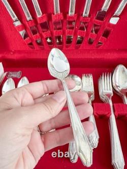 1881 Rogers Oneida KESWICK Silverplate Flatware Art Deco 53 Pc VGC