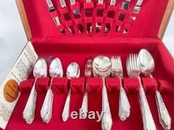 1881 Rogers Oneida KESWICK Silverplate Flatware Art Deco 53 Pc VGC