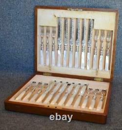 1893 Allan & Darwin Mother Of Pearl Handled Engraved Silver Plate Fruit Set Box
