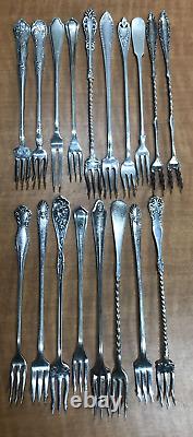 18 Long 7-8 Antique to Vintage Silverplated SEAFOOD APPETIZER PICKLE FORKS