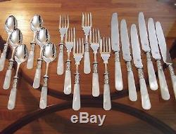 18 Pc SP & Mother of Pearl Set 6 Settings Forks, Knives & SPOONS England