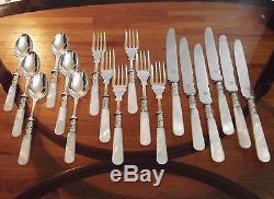 18 Pc SP & Mother of Pearl Set 6 Settings Forks, Knives & SPOONS England