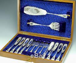 18pc Set Victorian English Silverplate Fish Fork and Knife with Fish Servers