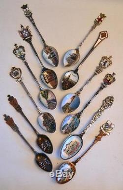 1900s Set of 12 Fine Enamel Souvenir / Caviar / Silver Spoons Collection