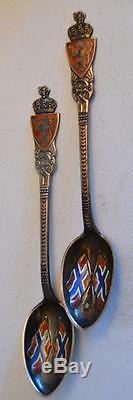 1900s Set of 12 Fine Enamel Souvenir / Caviar / Silver Spoons Collection
