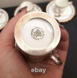 1920's Aynsley China Cased Coffee Cup & Saucers Set Silver Holders & Bean Spoons