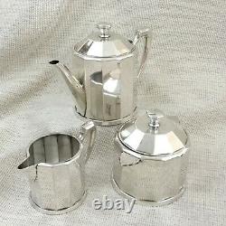 1924 Christofle Silver Plated Teapot Tea Set Rare French Art Deco Geometric