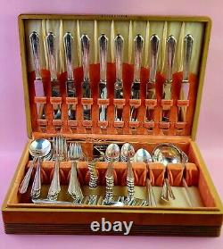1929 Holmes & Edwards Inlaid IS Charm 88 Pcs Silverware/Server Set with Case