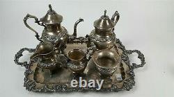 1930's Goldfeder 6 piece silver plate tea set 29 x 19 tray grape motif