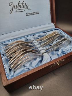1950s Hefra Poland Warsaw Postmodern Silverplated Forks Set of 6 in Box-Rare