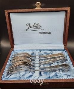 1950s Hefra Poland Warsaw Postmodern Silverplated Forks Set of 6 in Box-Rare