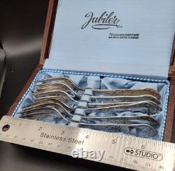 1950s Hefra Poland Warsaw Postmodern Silverplated Forks Set of 6 in Box-Rare