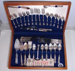 1960's Wm A Rogers Inspiration Magnolia Silverplate Flatware Set withChest 57 pc