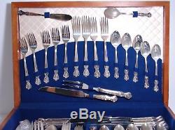 1960's Wm A Rogers Inspiration Magnolia Silverplate Flatware Set withChest 57 pc