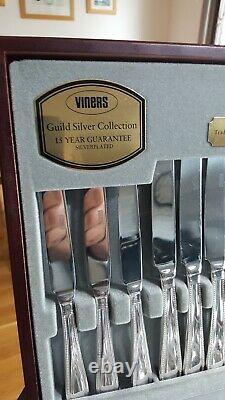 1990's Viners Sheffield'Bead Pattern' Silver Plate Cutlery 6 Settings 44 pieces
