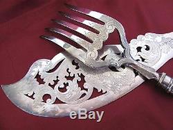 19c. Antique Victorian Silvered Fish Serving Knife & Fork Set In Fitted Box