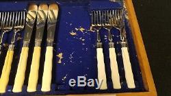 24 Antique English Silver Boxed Set Fish Knives Forks Gold & Silversmiths London