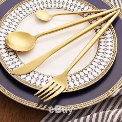 24-Piece 18K GOLD PLATED Brushed Stainless Steel Silverware Set (6 Settings)