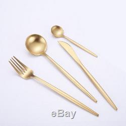 24-Piece 18K GOLD PLATED Brushed Stainless Steel Silverware Set (6 Settings)