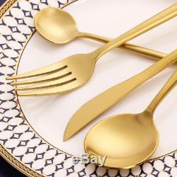 24-Piece Gold Plated Utensils Brushed Stainless Steel Flatware Cutlery Set For 6