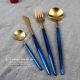 24-Piece Modern Blue Gold Brushed Stainless Steel Flatware Cutlery Set For 6