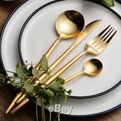 24-Piece Modern Gold Plated Brushed Stainless Steel Flatware Cutlery Set For 6