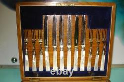 24pc MOP 1870 Mother Of Pearl Sterling Silver Plate knife Fork box set canteen