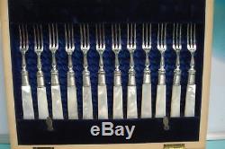 24pc Nouveau 1895 Mother Of Pearl Silver PL knife Fork cutlery box set canteen